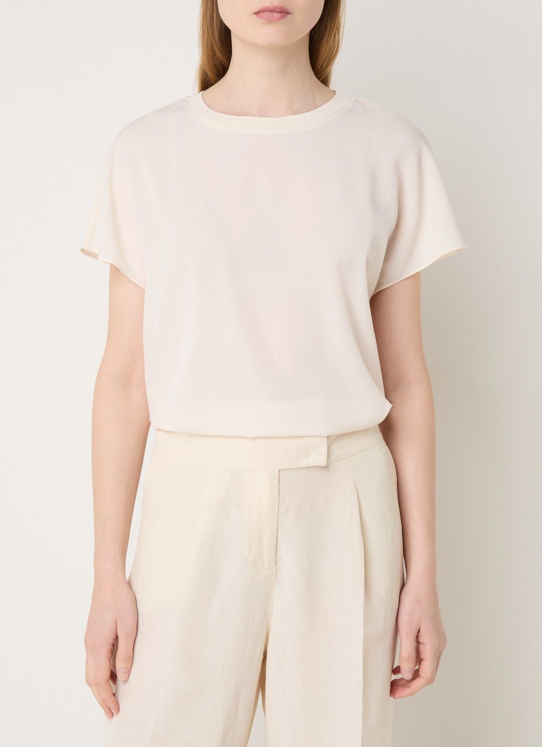 French Connection Crepe T-shirt met ronde hals - detail 4 creme
