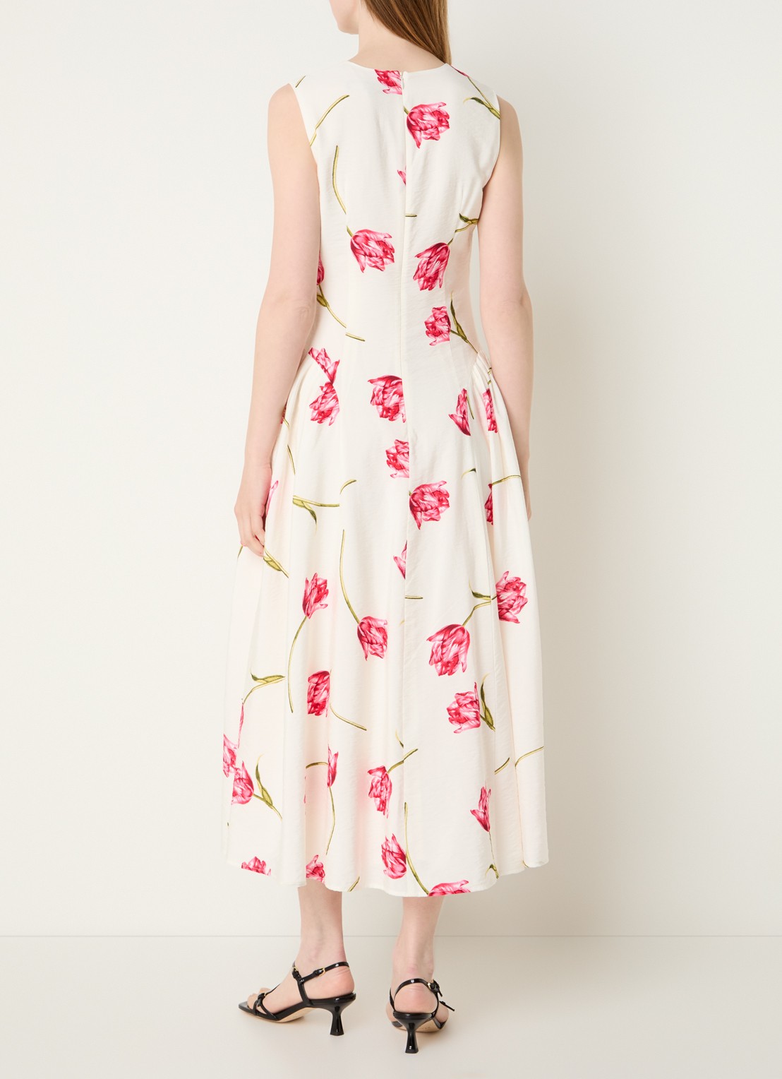 French Connection Cressida midi jurk met bloemenprint - achterkant 4 creme