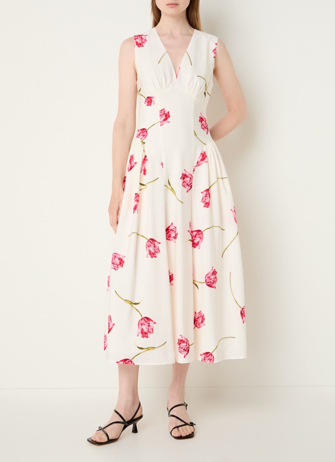 French Connection Cressida midi jurk met bloemenprint - detail 3 creme