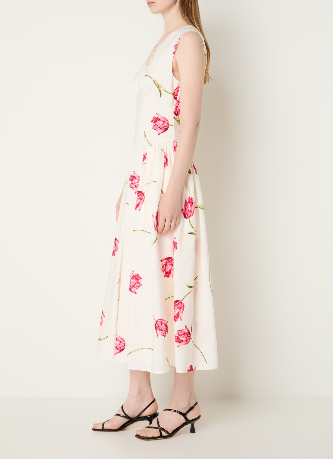French Connection Cressida midi jurk met bloemenprint - voorkant 2 creme