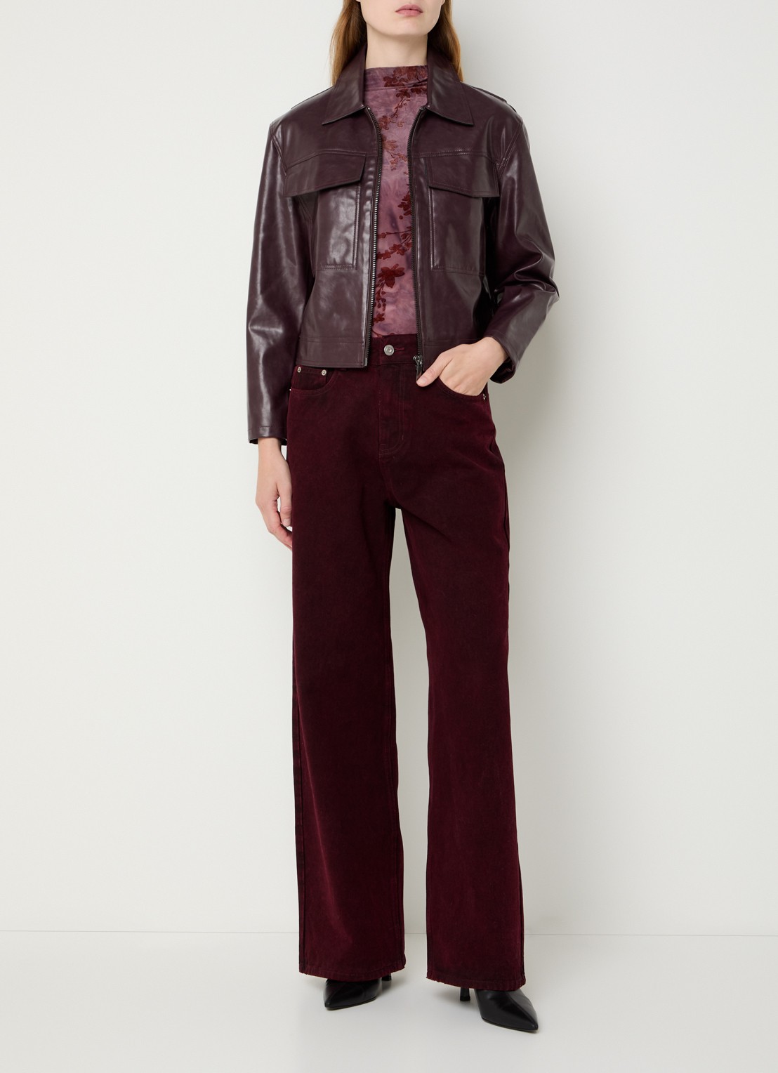 French Connection Dallas high waist straight leg jeans met gekleurde wassing - voorkant 2 bordeauxrood