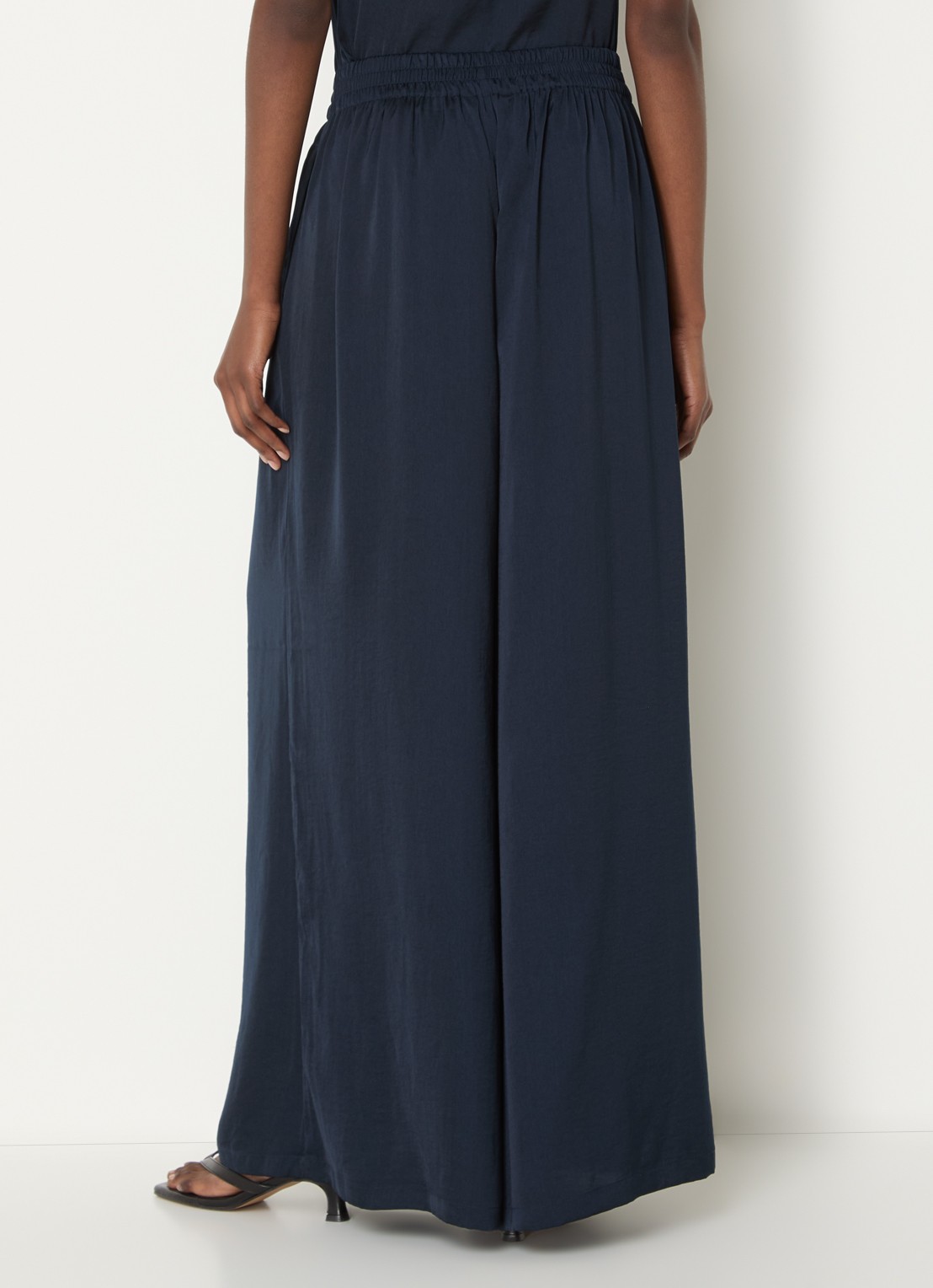 French Connection Damasco high waist wide fit pantalon - achterkant donkerblauw