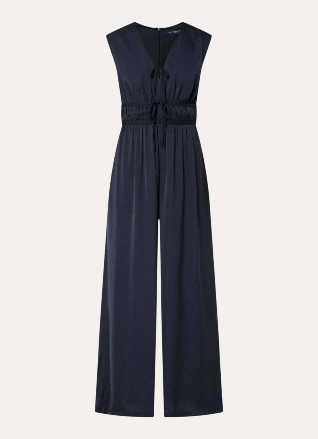 French Connection Damasco wide fit jumpsuit van satijn met V-hals - voorkant 2 donkerblauw