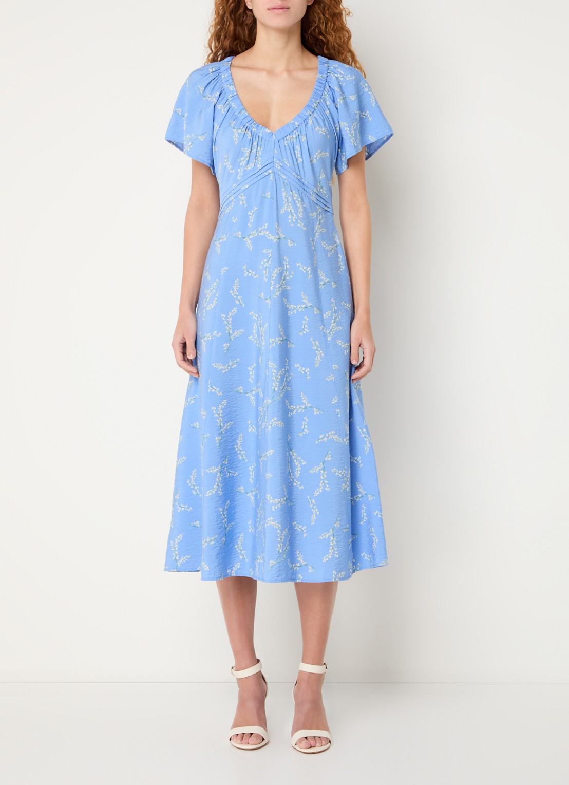 French Connection Daniella midi tuniekjurk met bloemenprint en V-hals - detail 4 blauw