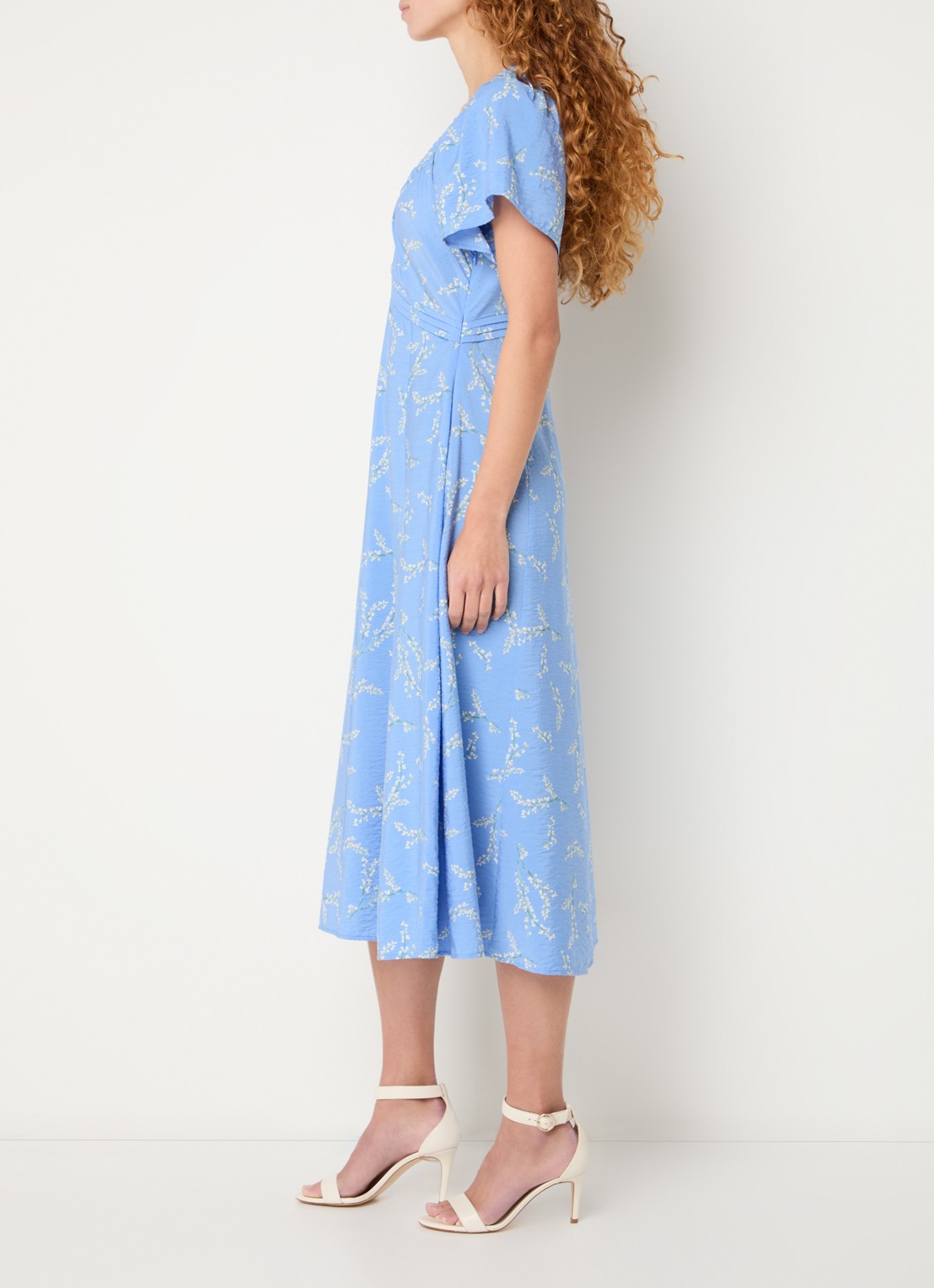 French Connection Daniella midi tuniekjurk met bloemenprint en V-hals - voorkant 3 blauw