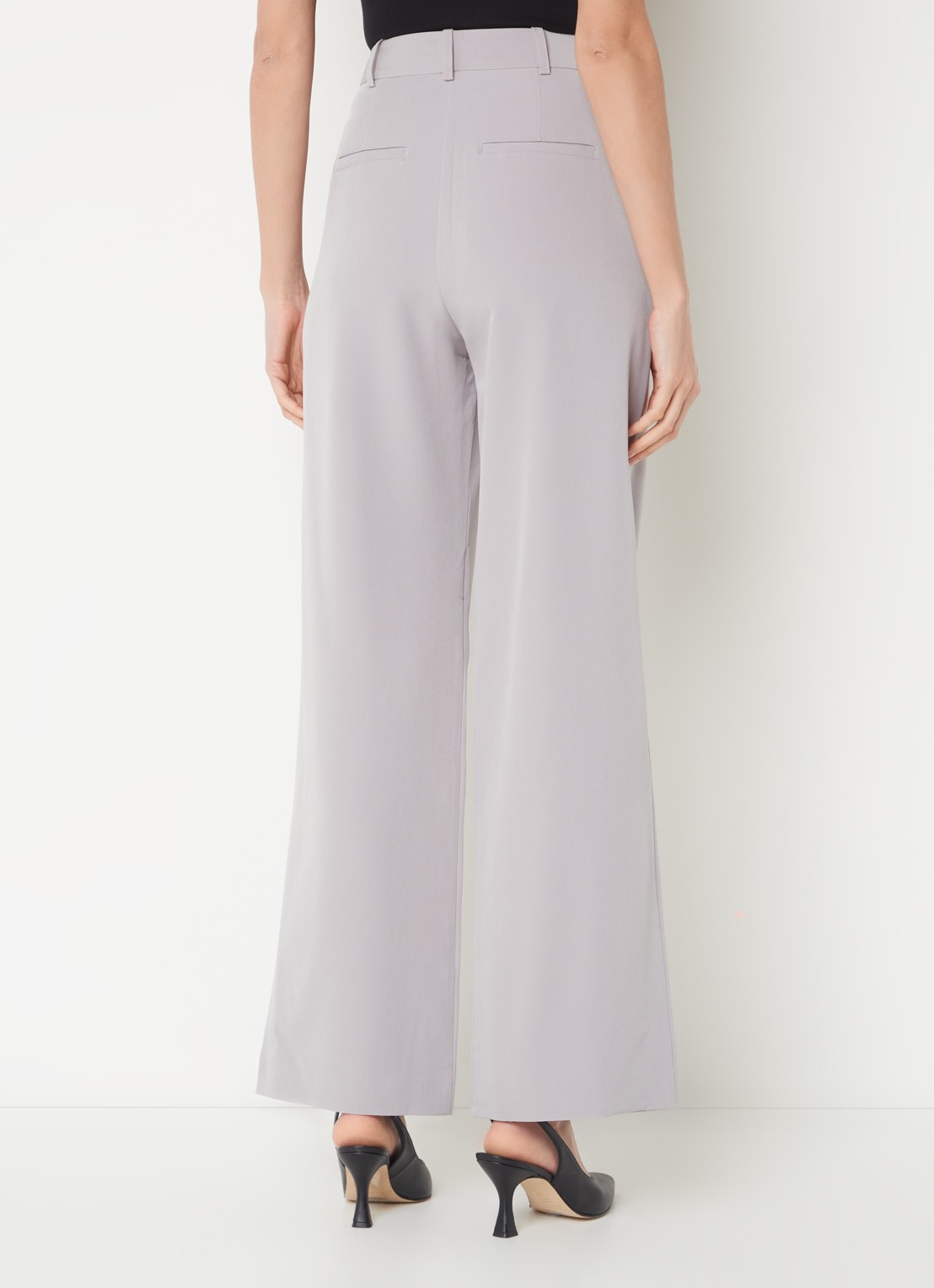 French Connection Echo high waist wide fit pantalon met steekzakken - achterkant lichtgrijs