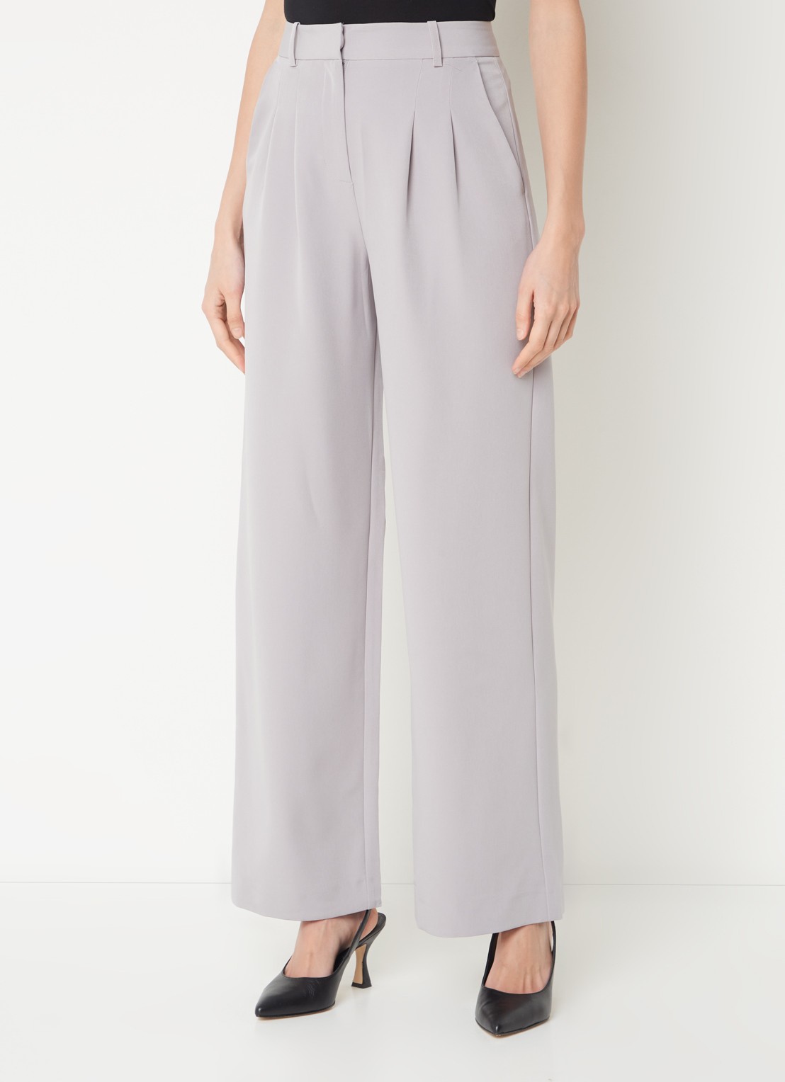 French Connection Echo high waist wide fit pantalon met steekzakken - detail 6 lichtgrijs