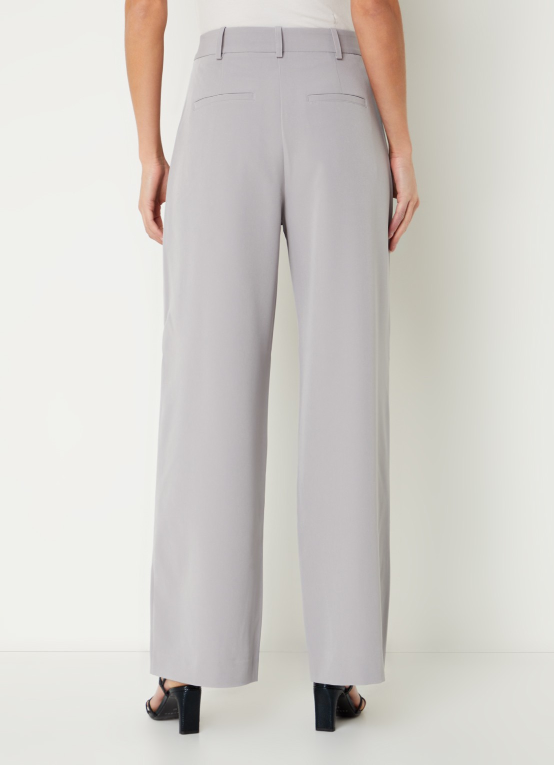 French Connection Echo high waist wide fit pantalon met steekzakken - achterkant 2 lichtgrijs