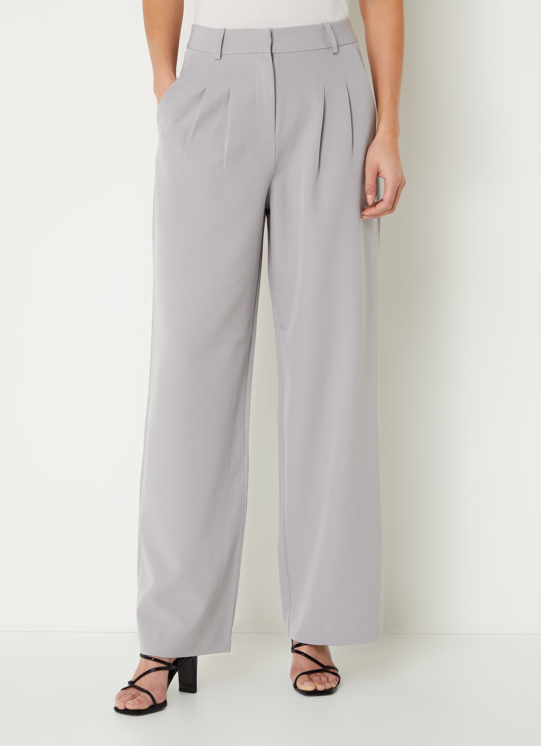 French Connection Echo high waist wide fit pantalon met steekzakken - detail 7 lichtgrijs