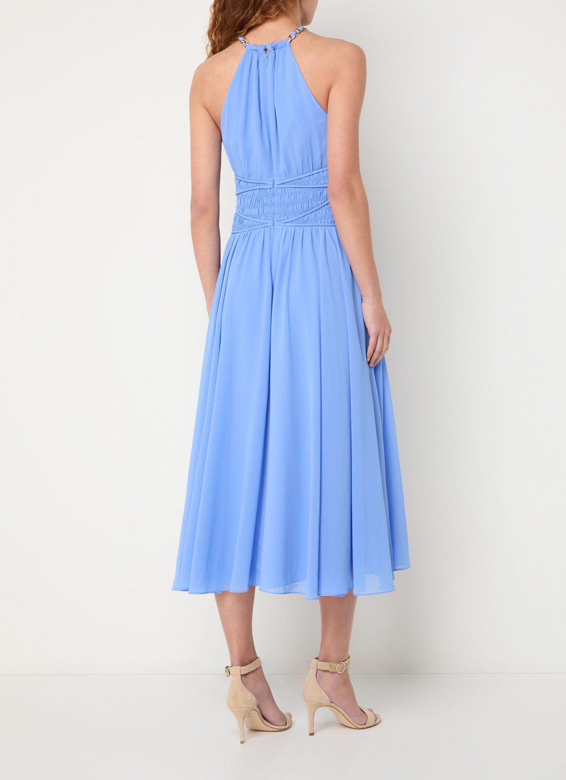 French Connection Eden midi jurk met smockwerk - achterkant blauw