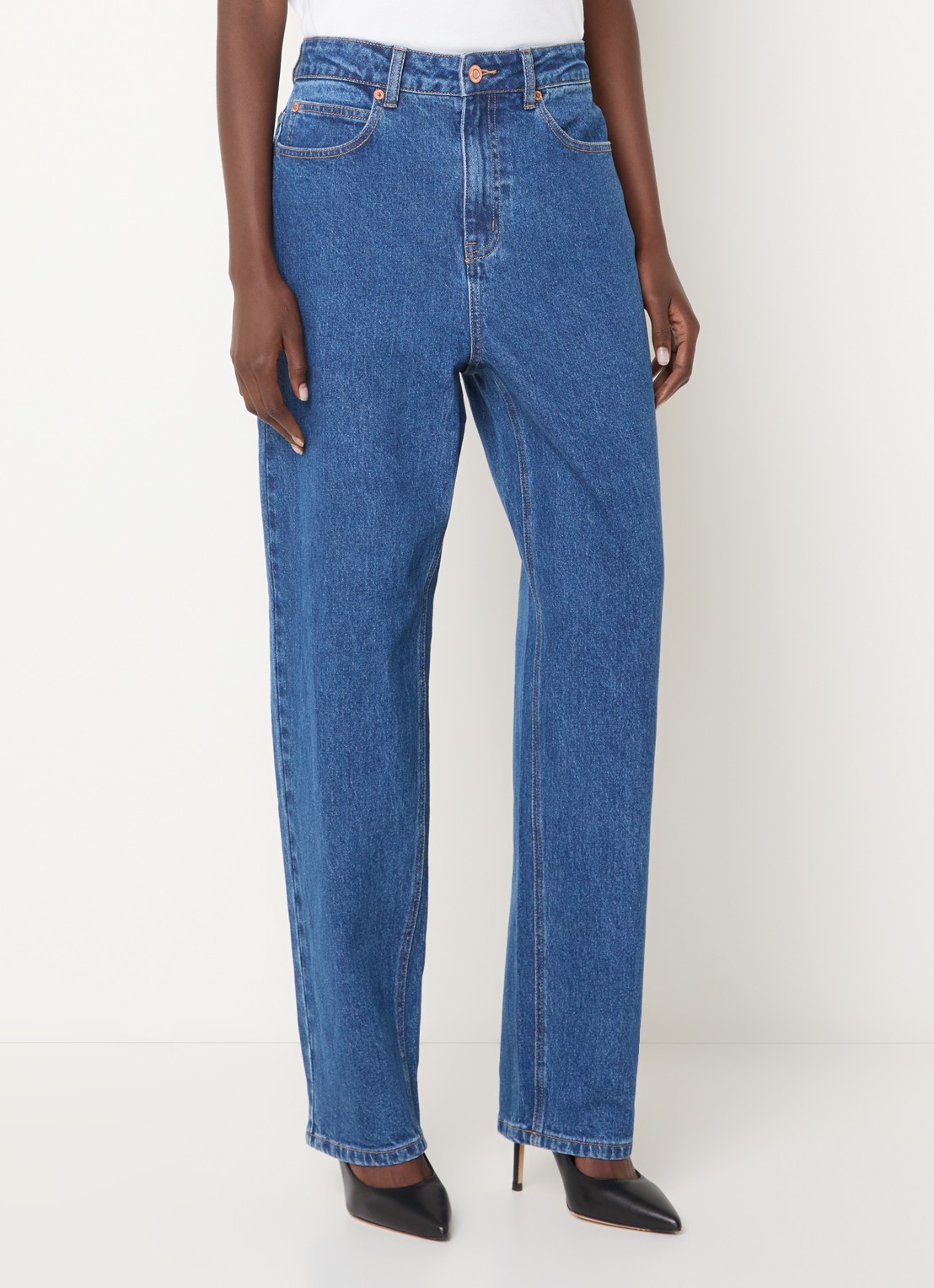 French Connection Elliot high waist straight leg jeans met medium wassing - detail 3 indigo