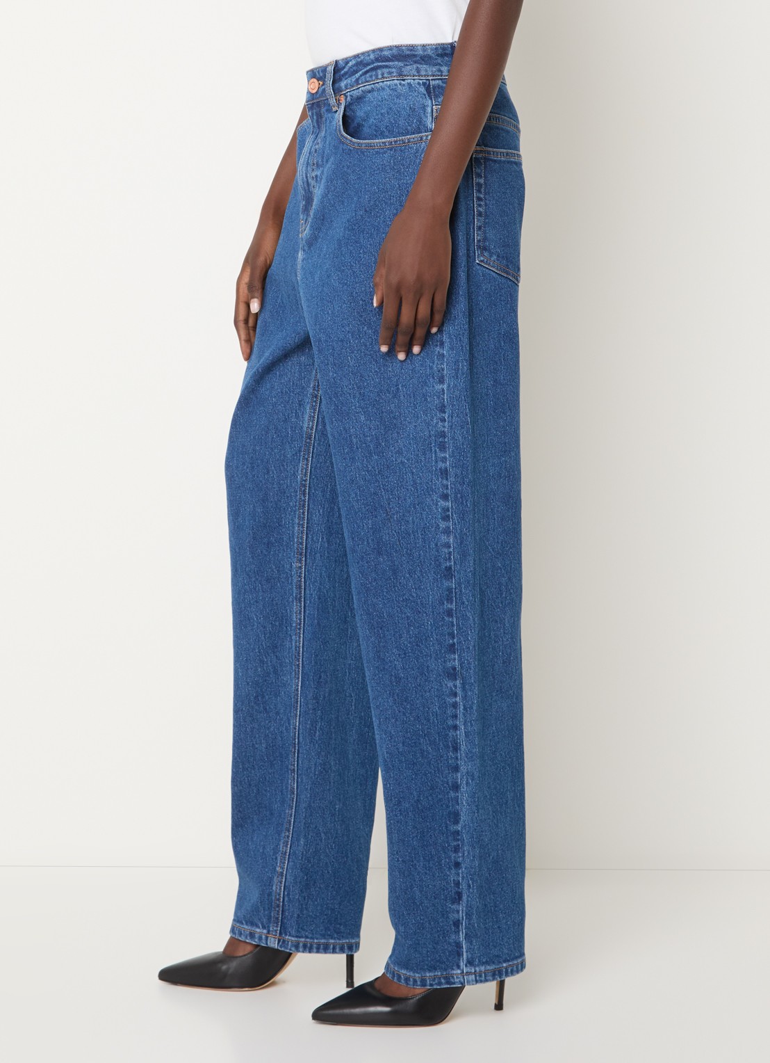 French Connection Elliot high waist straight leg jeans met medium wassing - detail 4 indigo