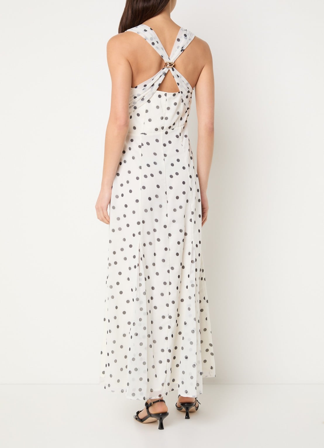 French Connection Emina midi jurk van chiffon met stippenprint - achterkant gebroken wit