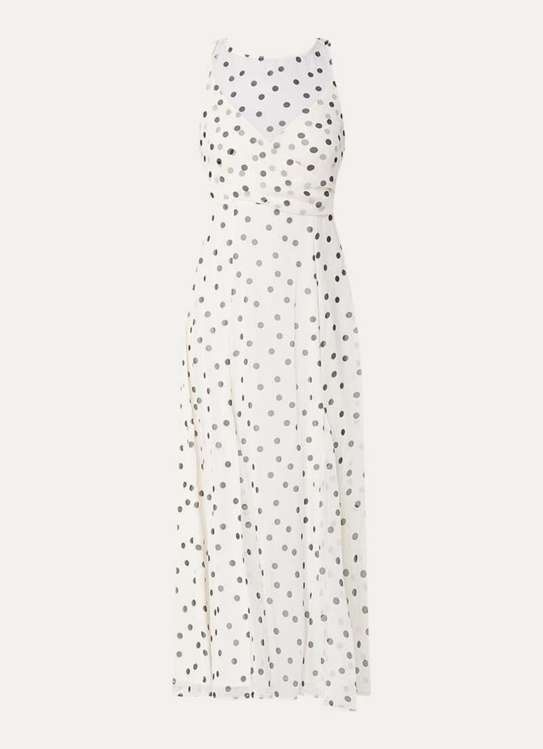 French Connection Emina midi jurk van chiffon met stippenprint - voorkant 3 gebroken wit