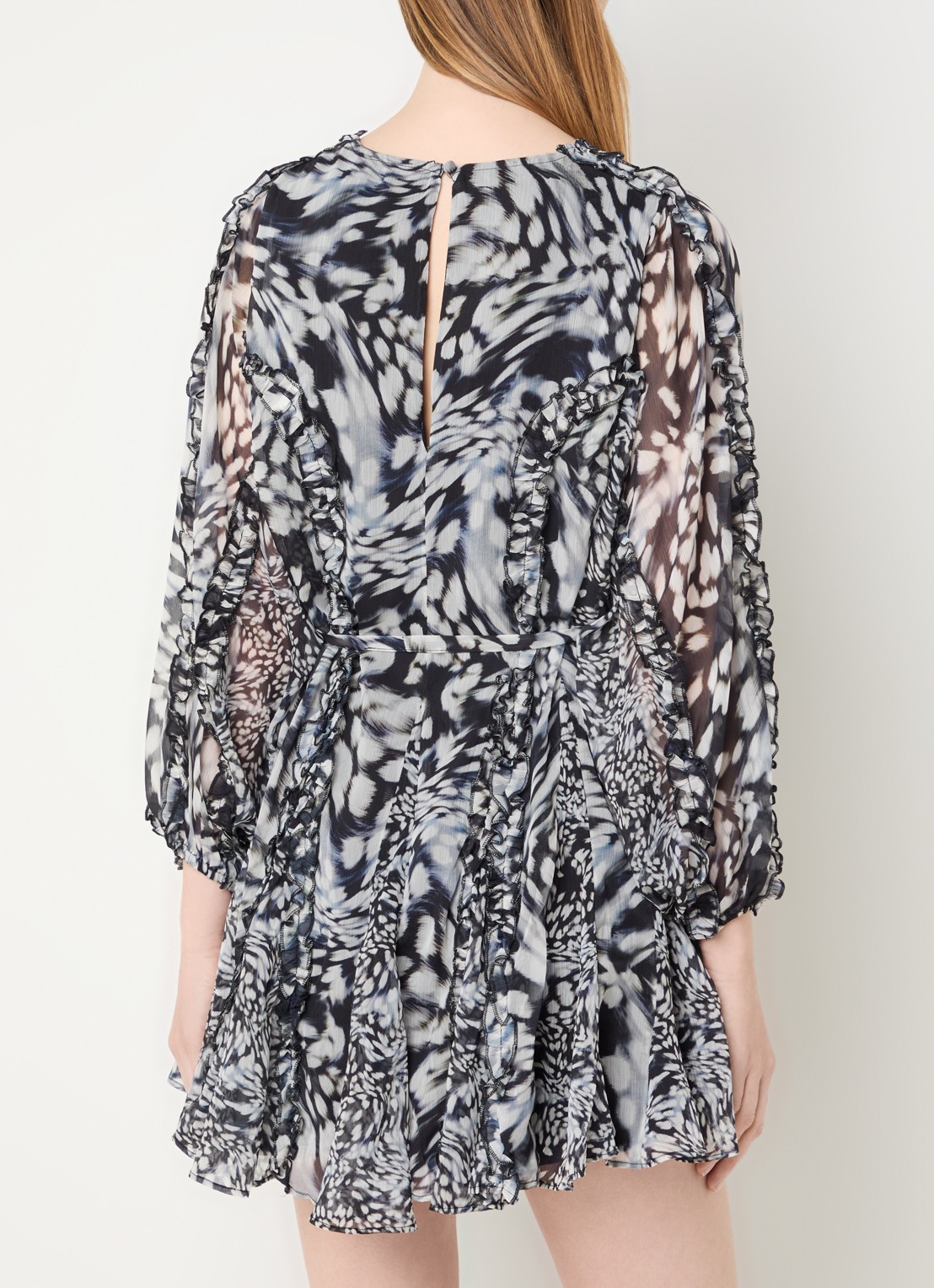 French Connection Emina mini tuniekjurk met print - achterkant 3 grijs