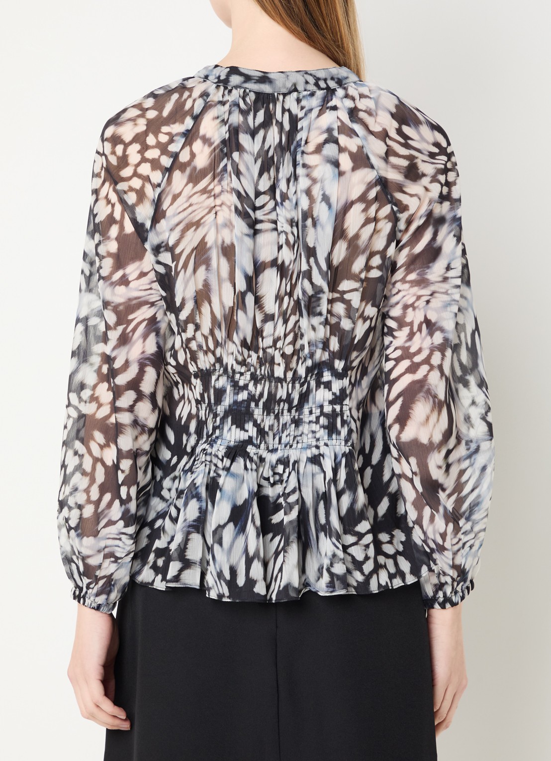 French Connection Emina semi-transparante top met print - achterkant 3 grijs