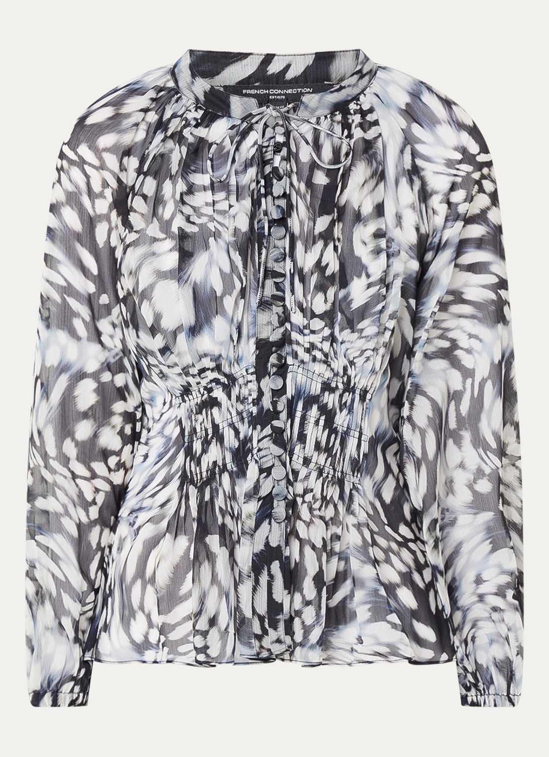 French Connection Emina semi-transparante top met print - voorkant grijs