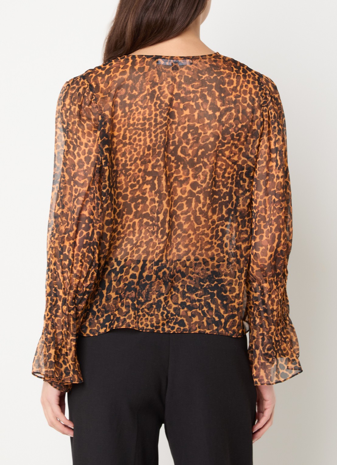 French Connection Emina semi-transparante tuniek van chiffon met panterprint - achterkant orange