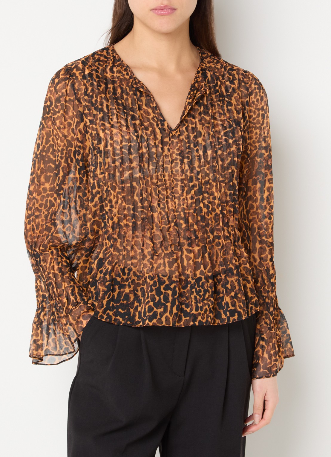 French Connection Emina semi-transparante tuniek van chiffon met panterprint - detail 4 orange
