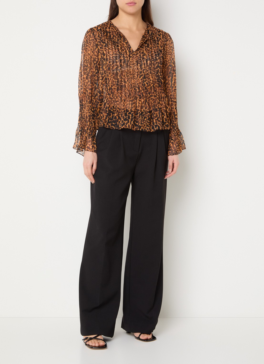 French Connection Emina semi-transparante tuniek van chiffon met panterprint - voorkant 3 orange