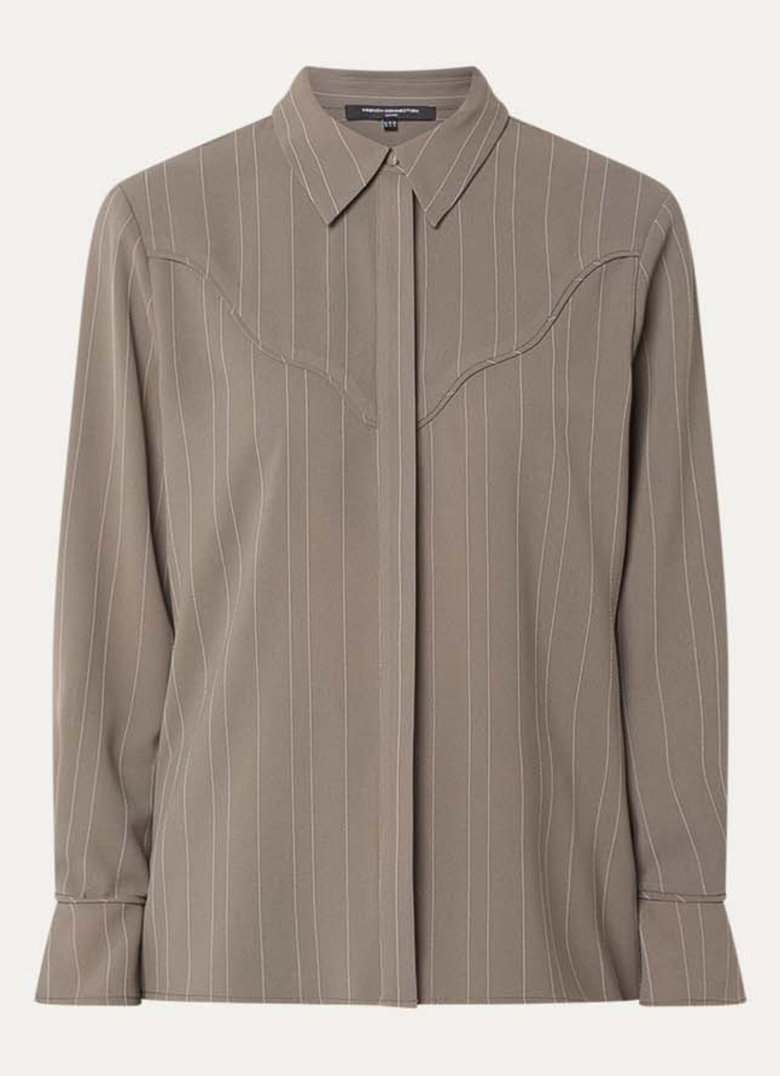 French Connection Emma blouse met siernaad en krijtstreep - voorkant khaki