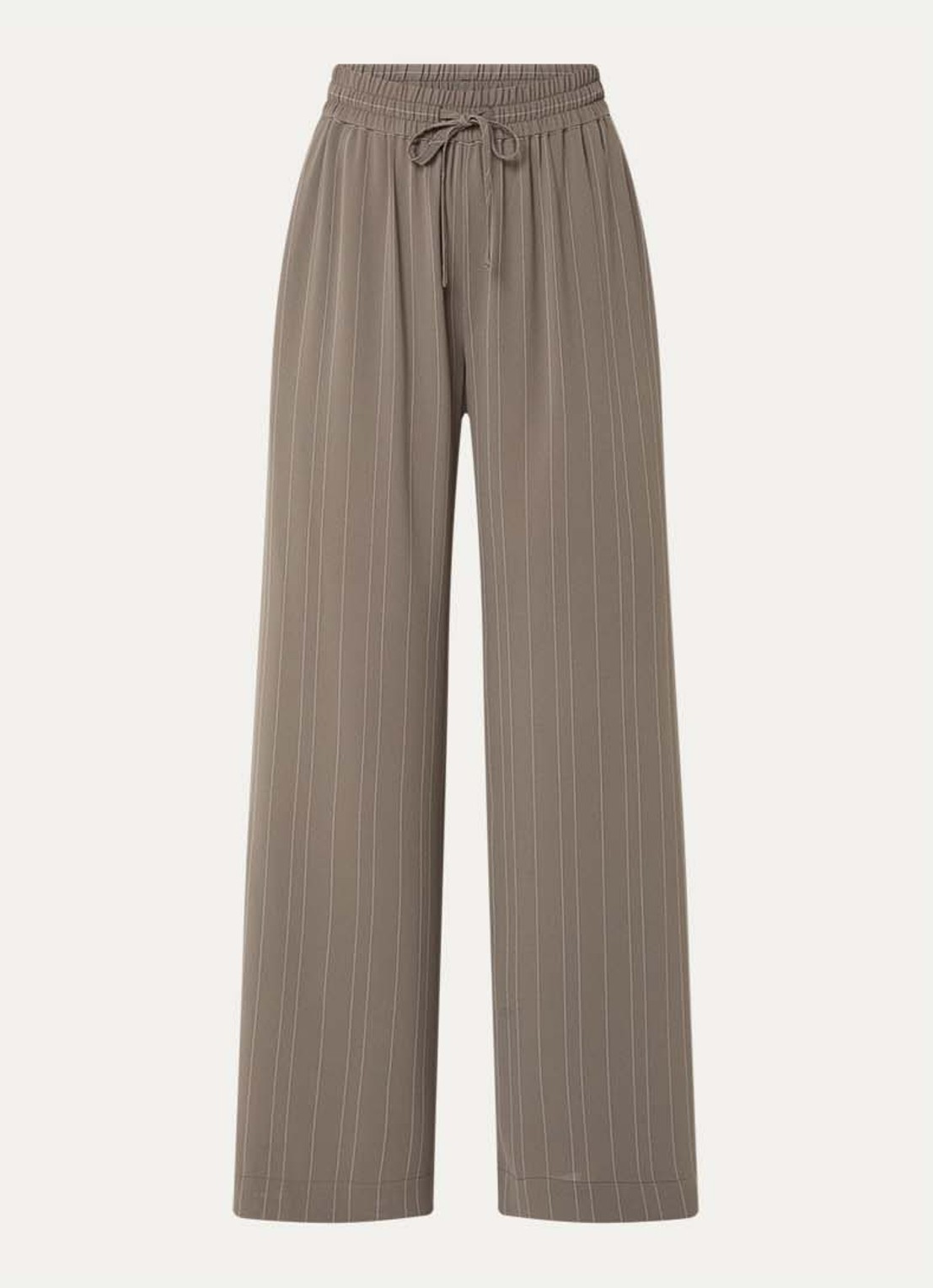 French Connection Erma high waist wide fit broek met krijtstreep en elastische band - voorkant khaki