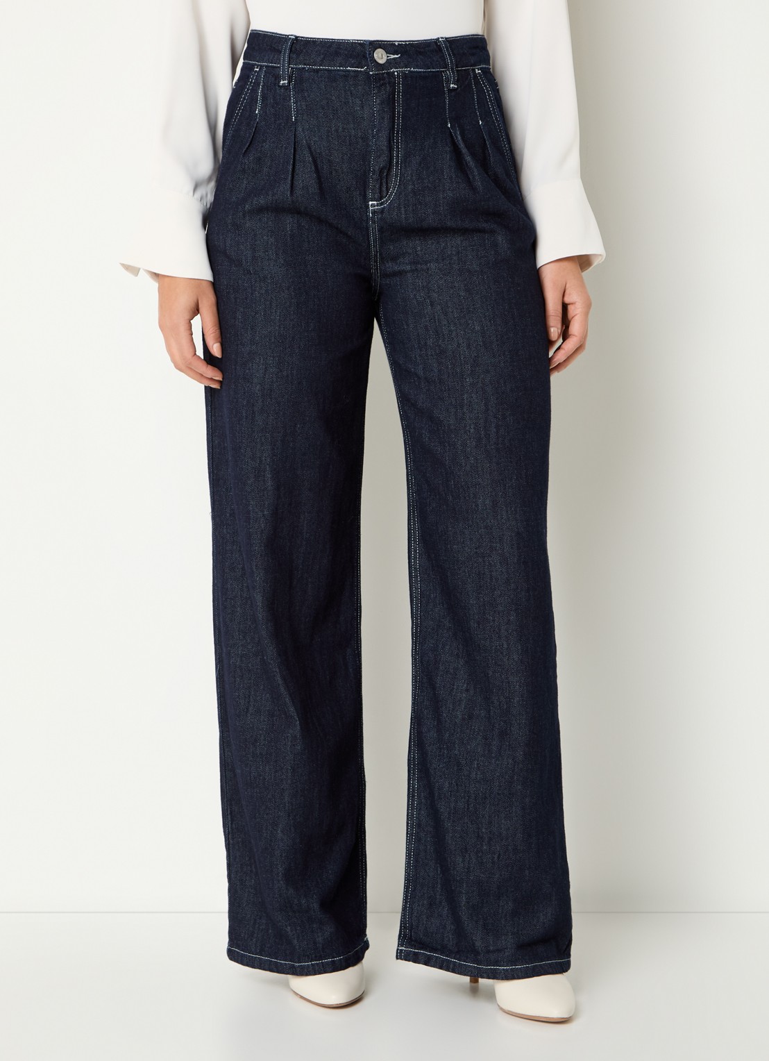 French Connection Finley high waist wide leg jeans met steekzakken - detail 3 donkerblauw