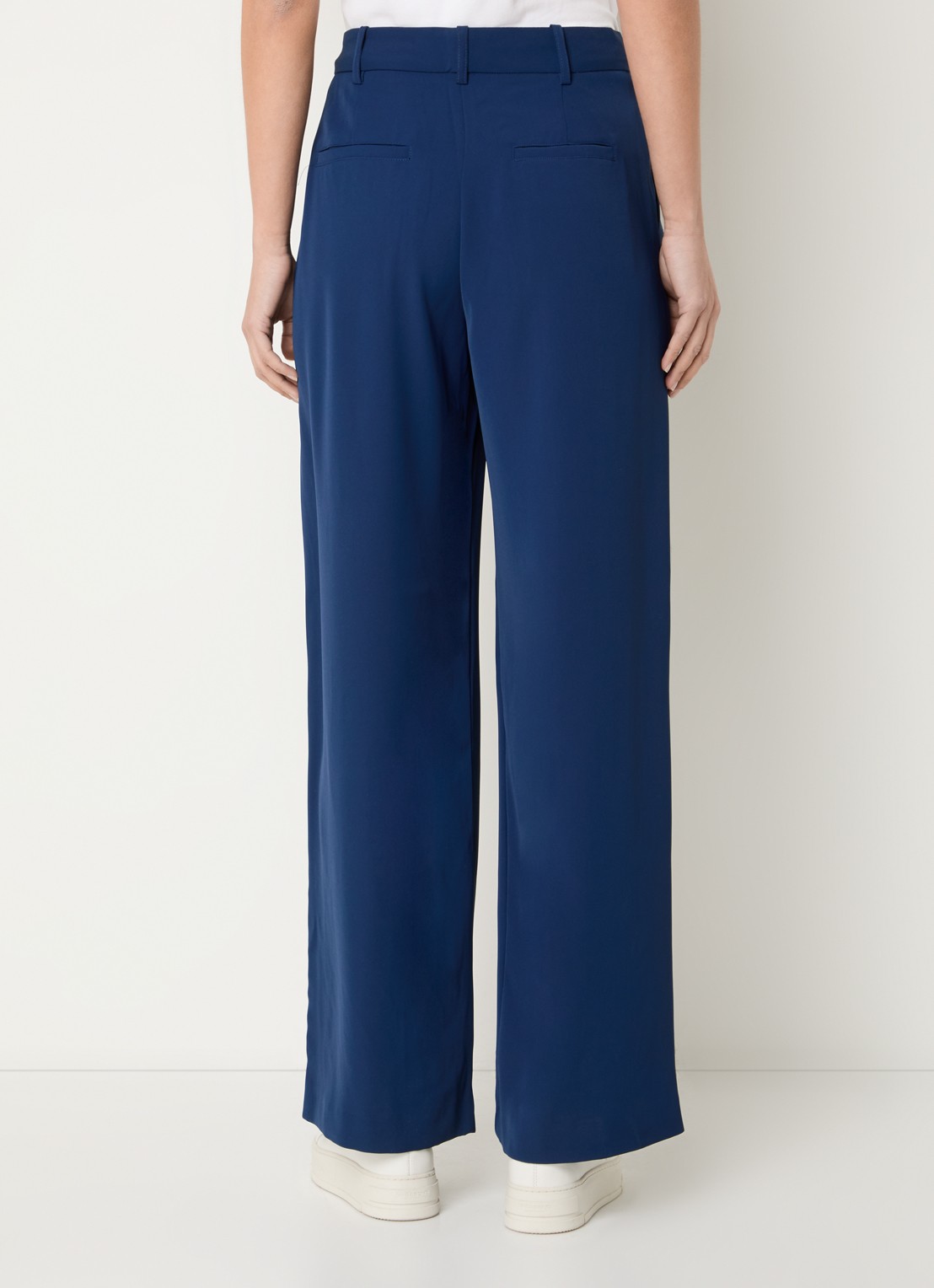 French Connection Harrie high waist wide fit pantalon met plooidetail - achterkant donkerblauw
