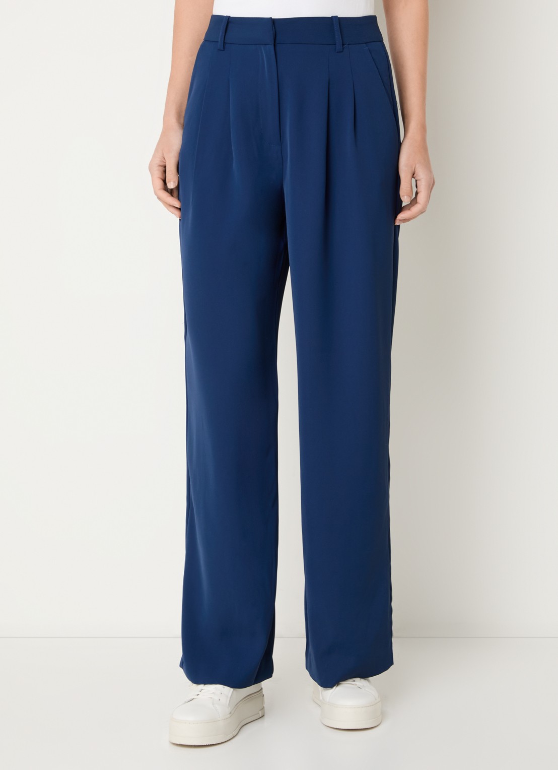French Connection Harrie high waist wide fit pantalon met plooidetail - detail 2 donkerblauw