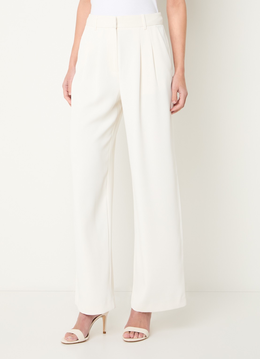 French Connection Harrie high waist wide fit pantalon met plooidetail - detail 2 ivoor