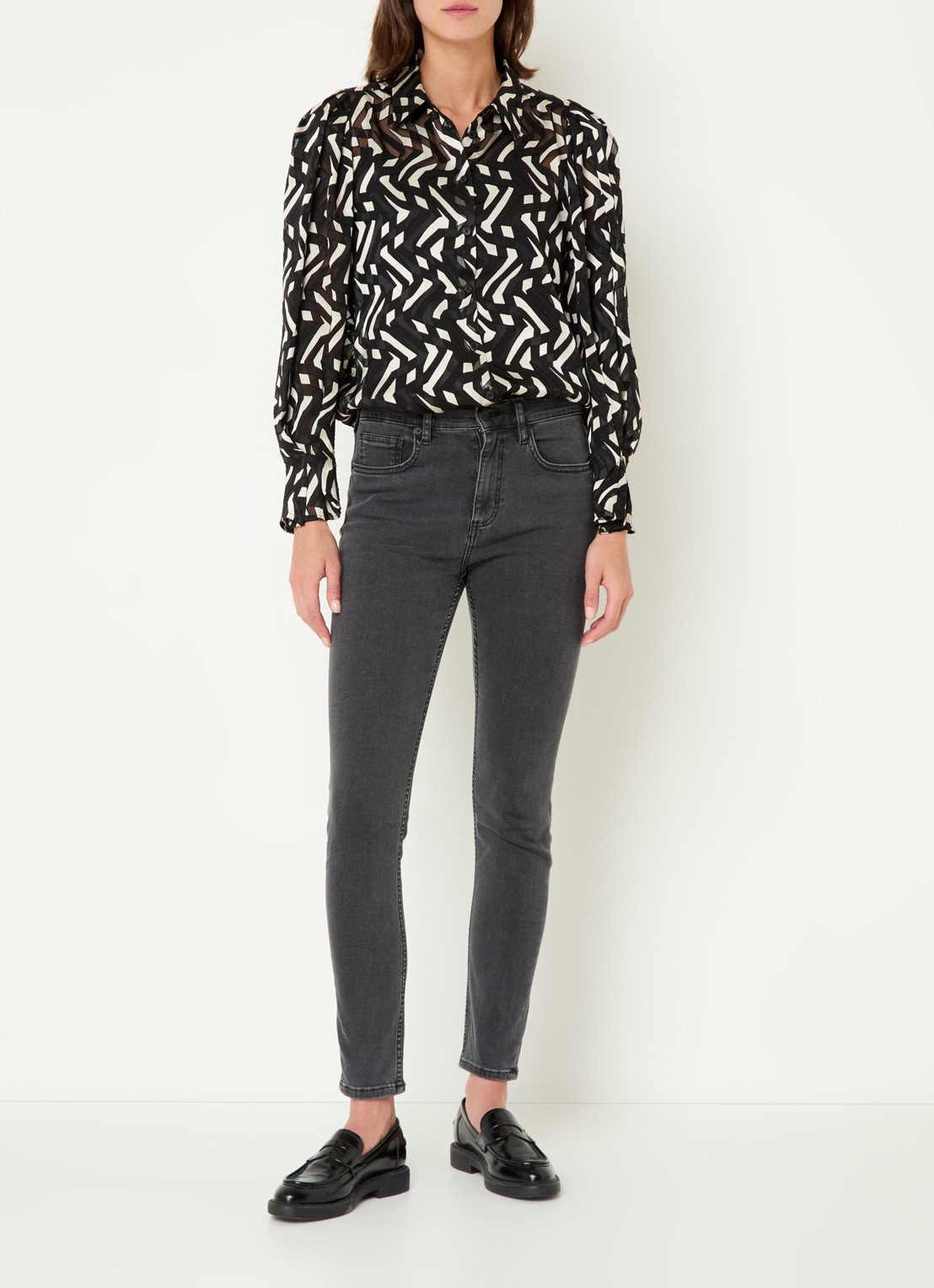 French Connection High waist skinny jeans met stretch - voorkant 5 antraciet