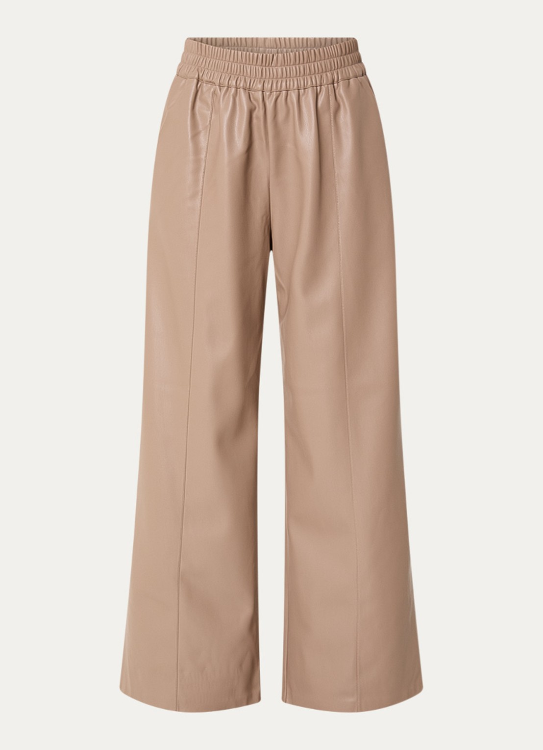 French Connection High waist wide fit broek van imitatieleer - voorkant 3 donkerbeige