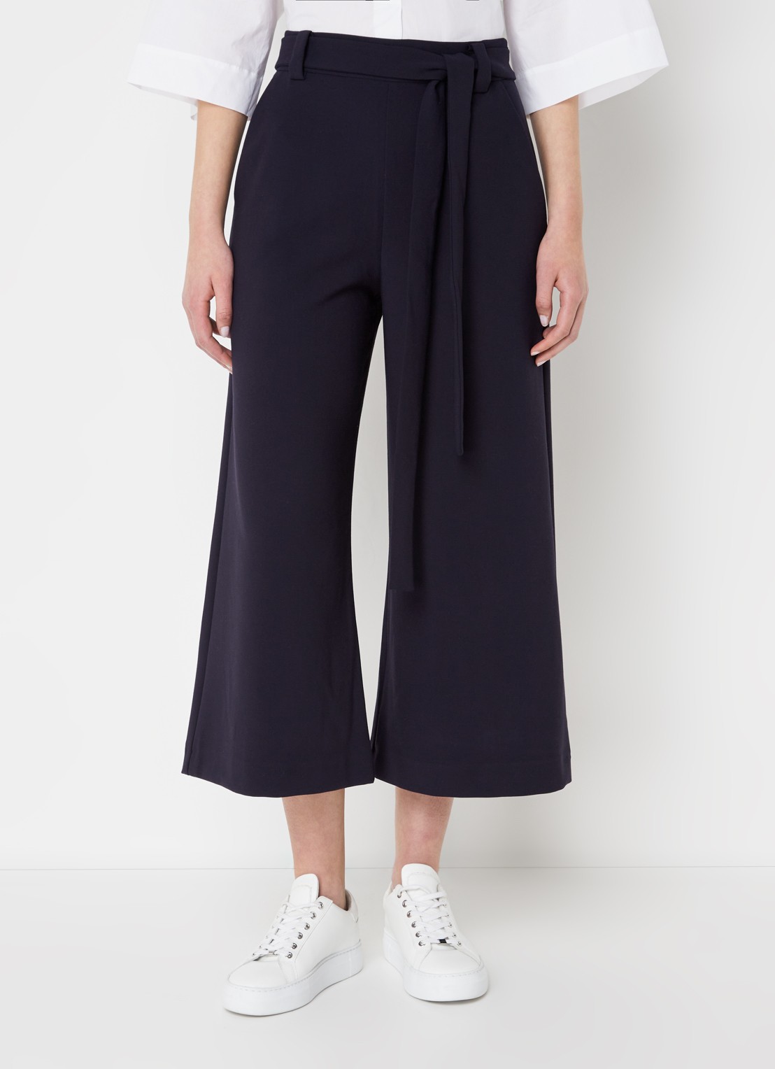 French Connection High waist wide fit culotte met strikceintuur - detail 6 donkerblauw