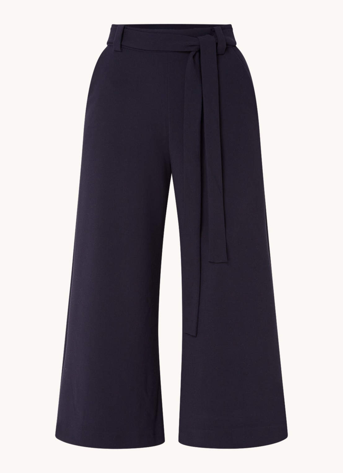 French Connection High waist wide fit culotte met strikceintuur - voorkant 3 donkerblauw