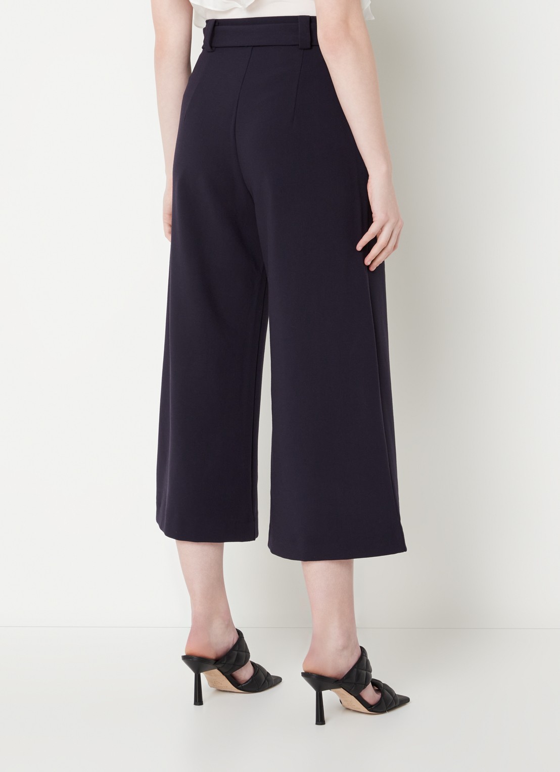 French Connection High waist wide fit culotte met strikceintuur - achterkant donkerblauw