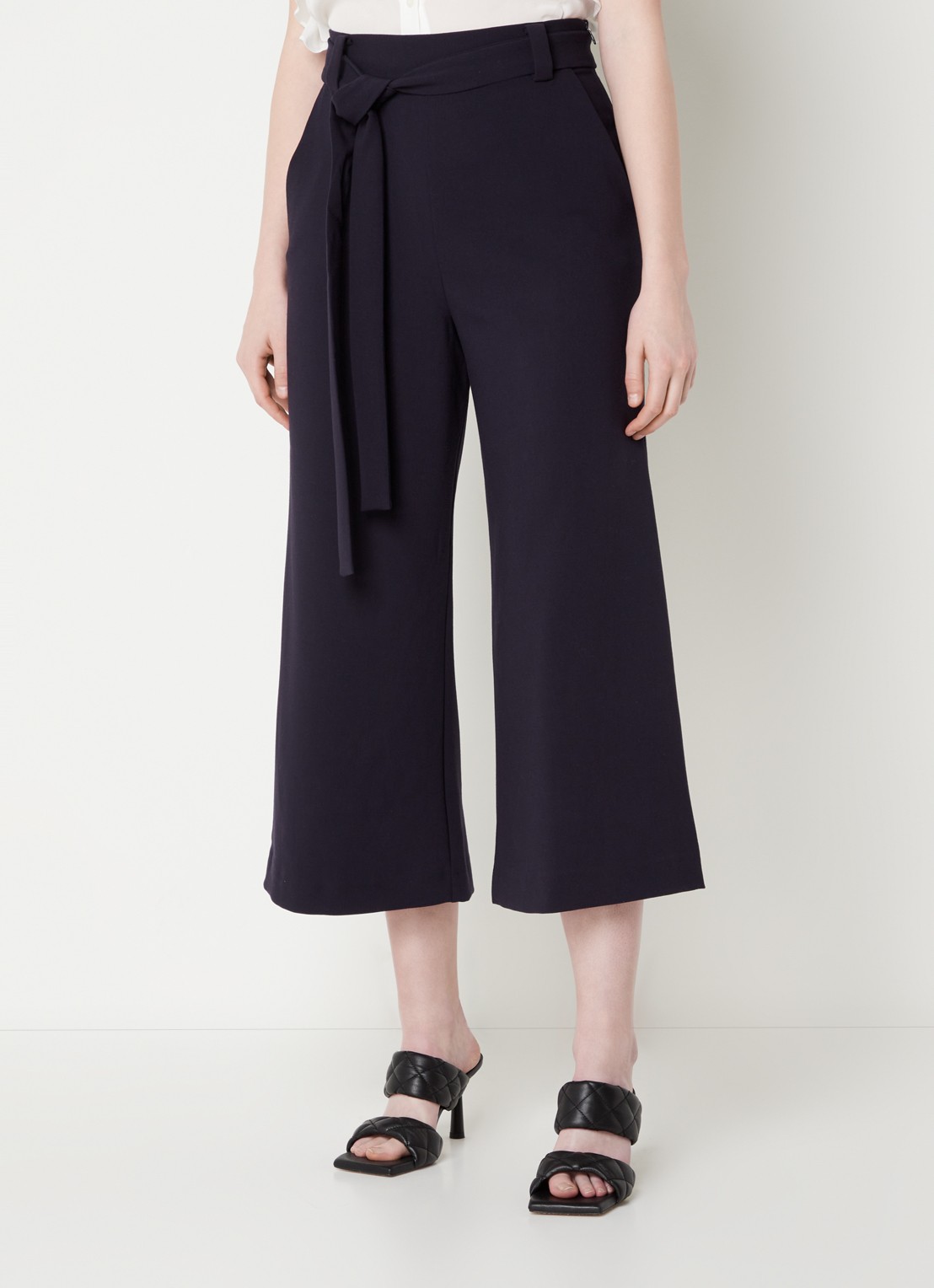 French Connection High waist wide fit culotte met strikceintuur - detail 2 donkerblauw