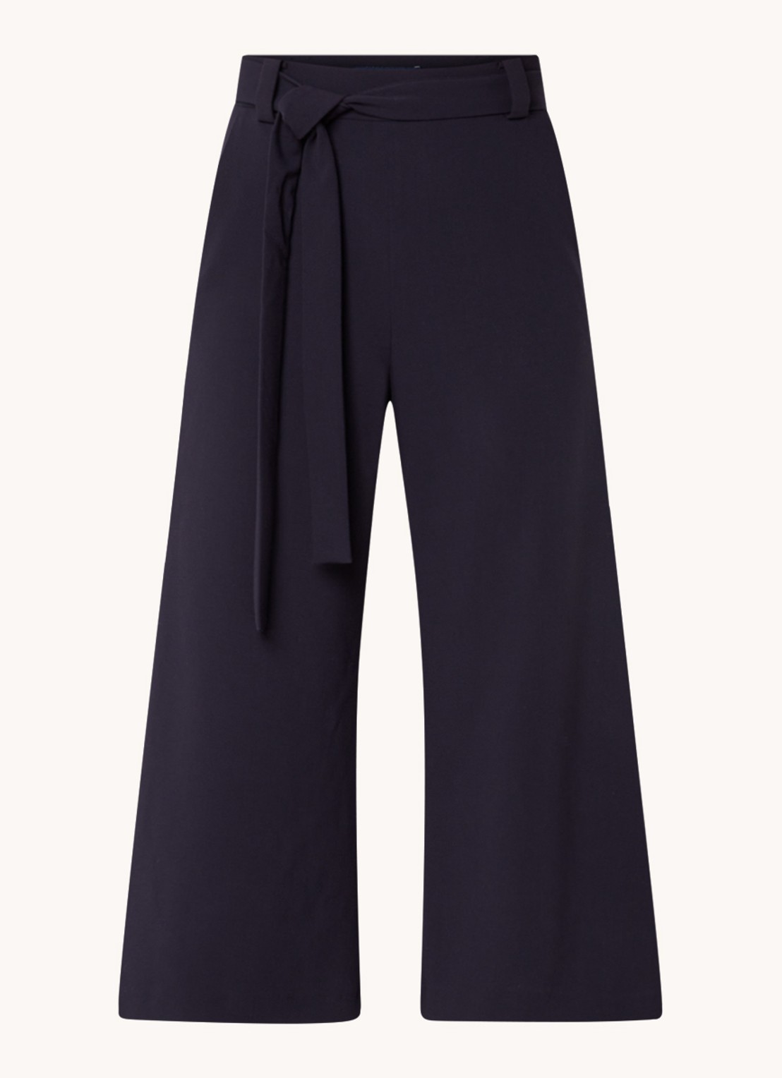 French Connection High waist wide fit culotte met strikceintuur - voorkant 3 donkerblauw