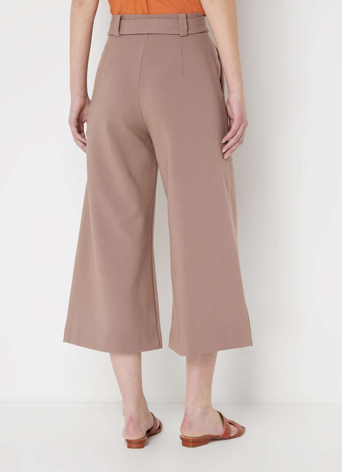 French Connection High waist wide fit culotte met strikceintuur - achterkant lichtbruin