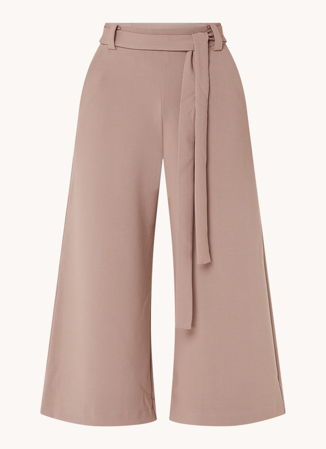 French Connection High waist wide fit culotte met strikceintuur - voorkant 3 lichtbruin