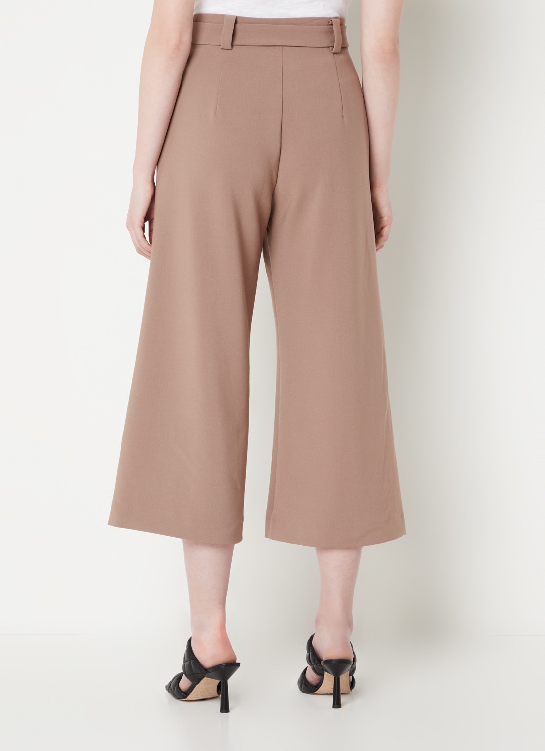 French Connection High waist wide fit culotte met strikceintuur - achterkant lichtbruin