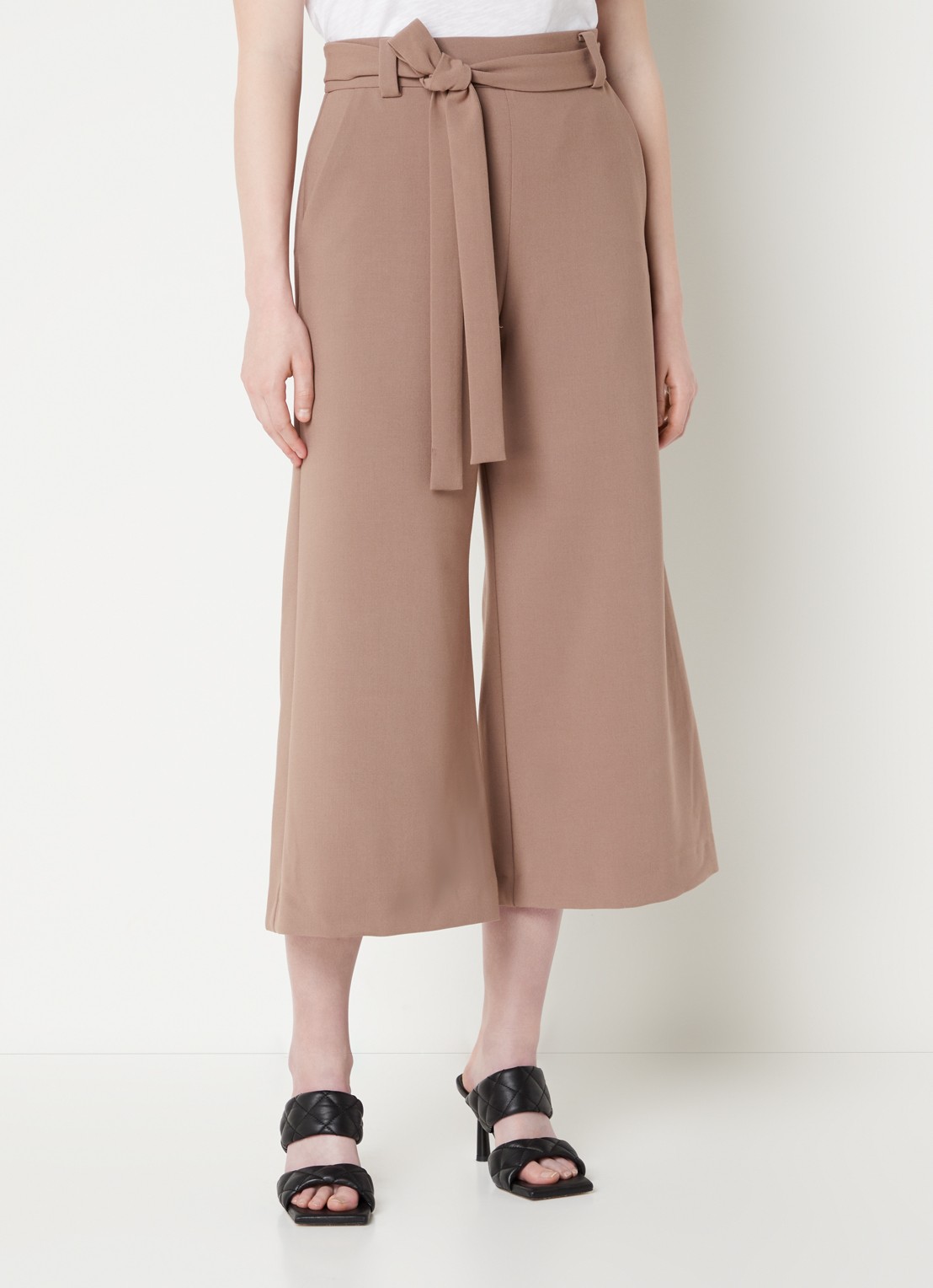 French Connection High waist wide fit culotte met strikceintuur - detail 2 lichtbruin
