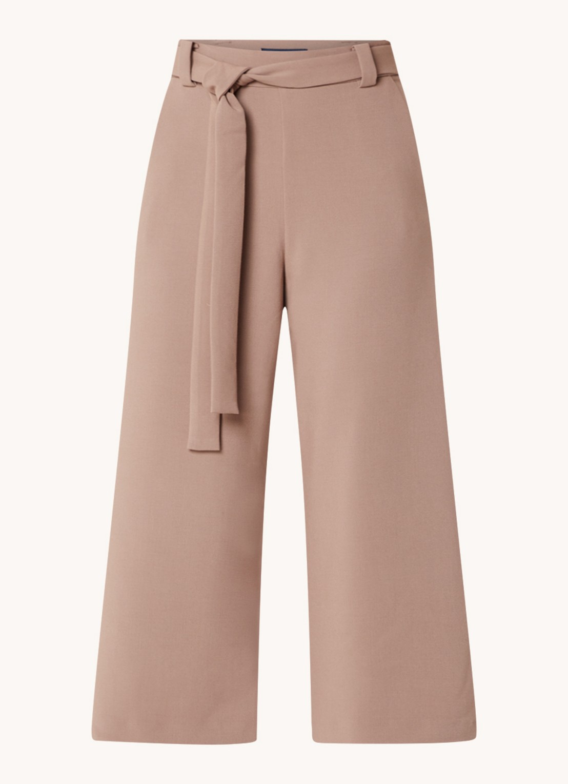 French Connection High waist wide fit culotte met strikceintuur - voorkant 3 lichtbruin