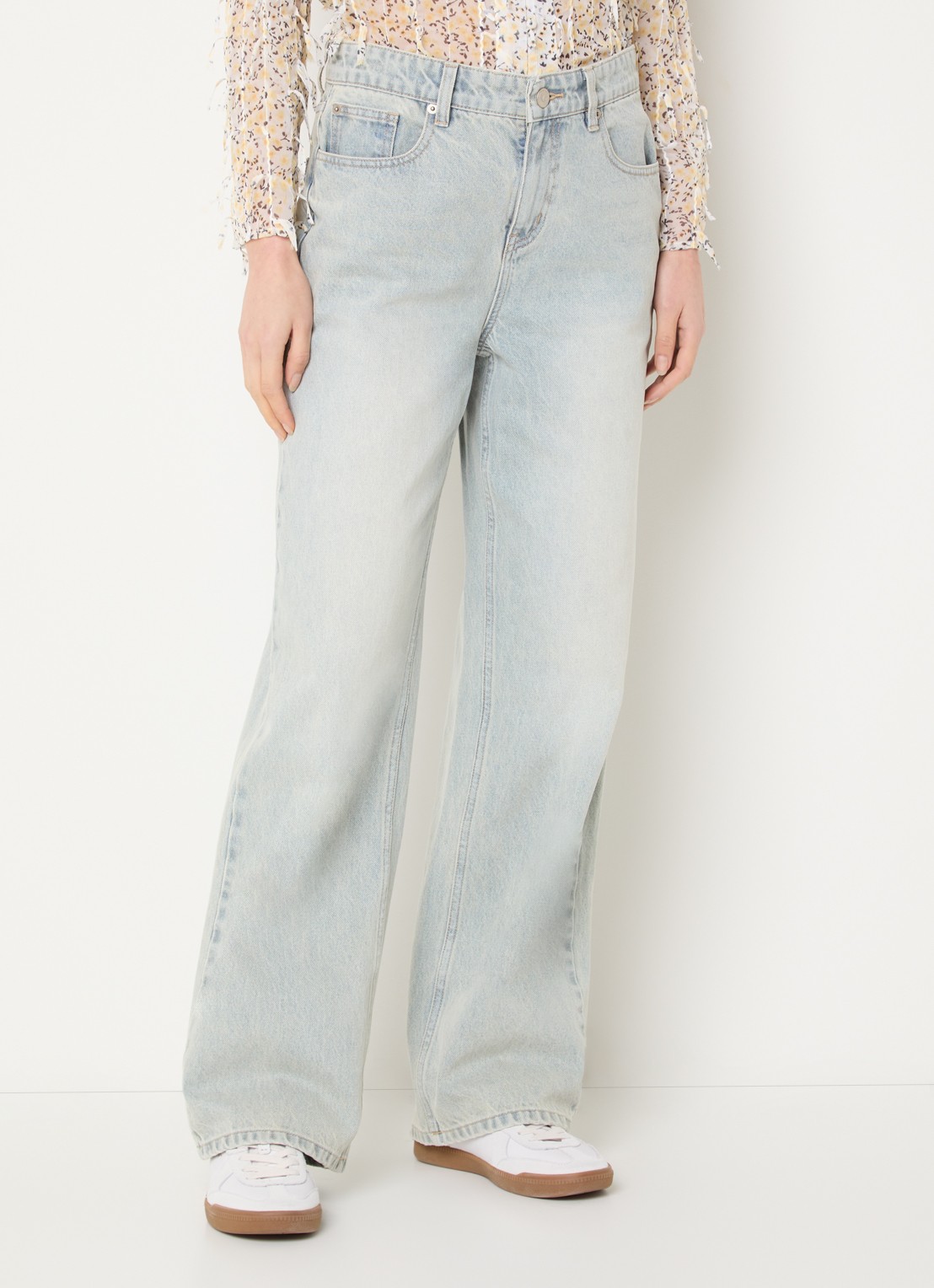 French Connection High waist wide leg jeans met lichte wassing - detail 4 indigo