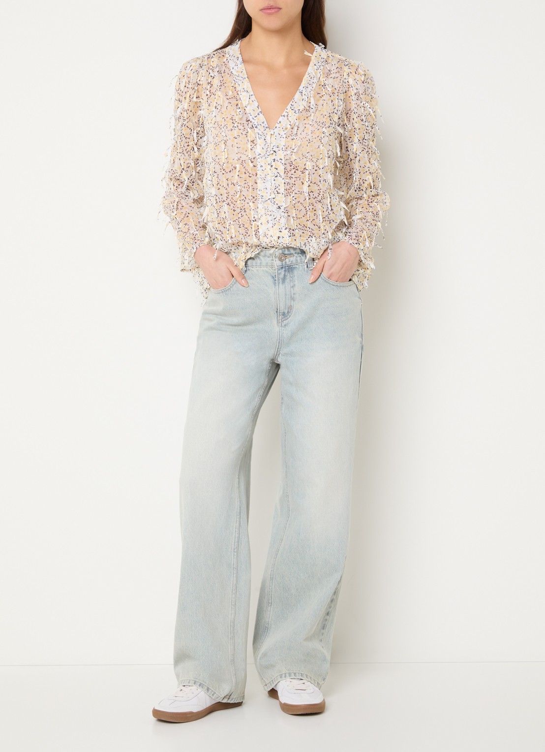 French Connection High waist wide leg jeans met lichte wassing - voorkant 3 indigo