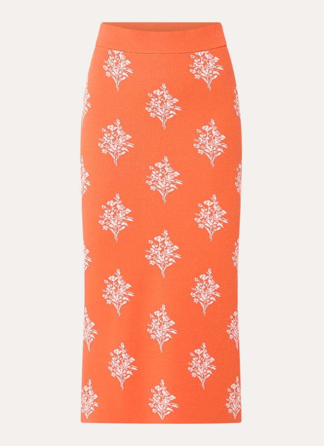 French Connection Imelda fijngebreide midi kokerrok met print - voorkant 3 oranjerood