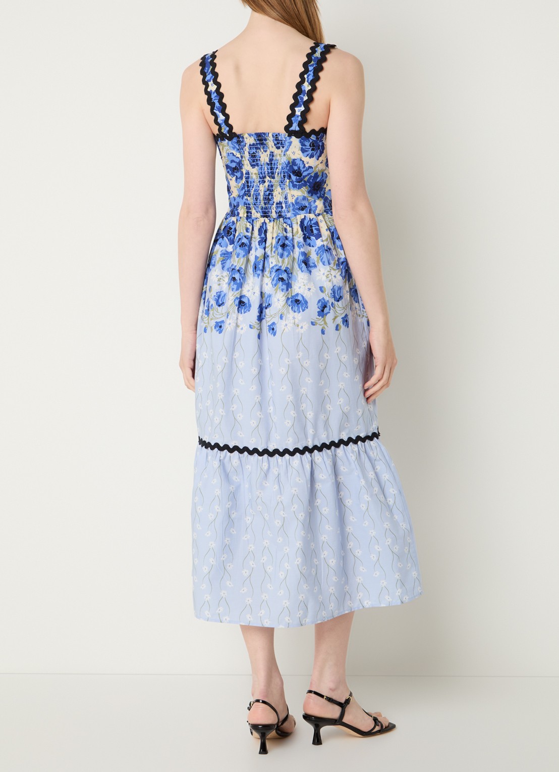 French Connection Ivy Cambria midi jurk met bloemenprint - achterkant 4 kobaltblauw