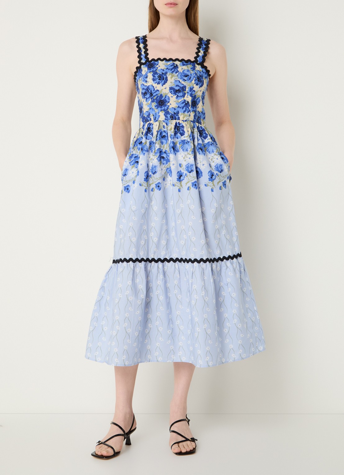 French Connection Ivy Cambria midi jurk met bloemenprint - detail kobaltblauw