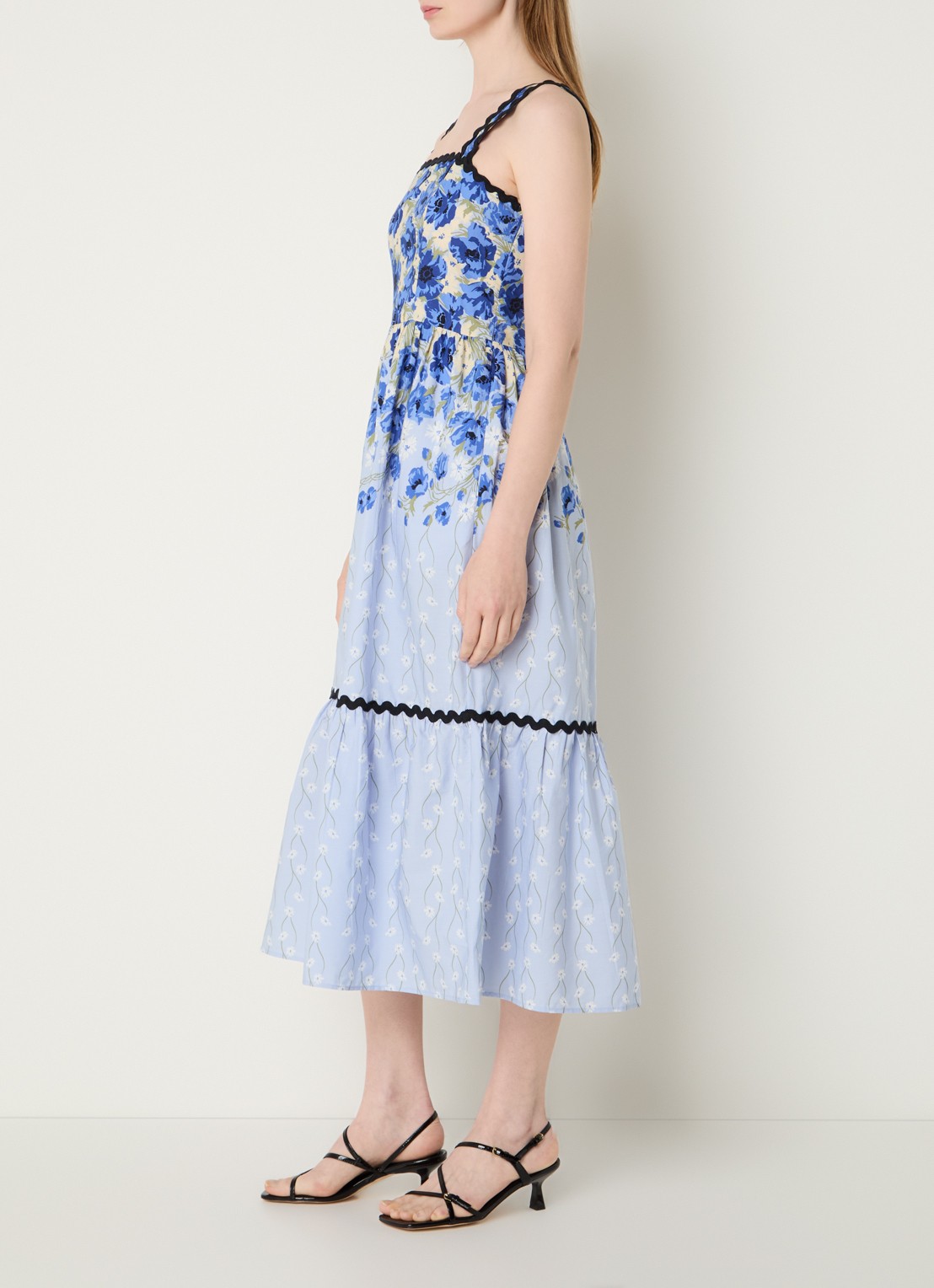 French Connection Ivy Cambria midi jurk met bloemenprint - voorkant 3 kobaltblauw
