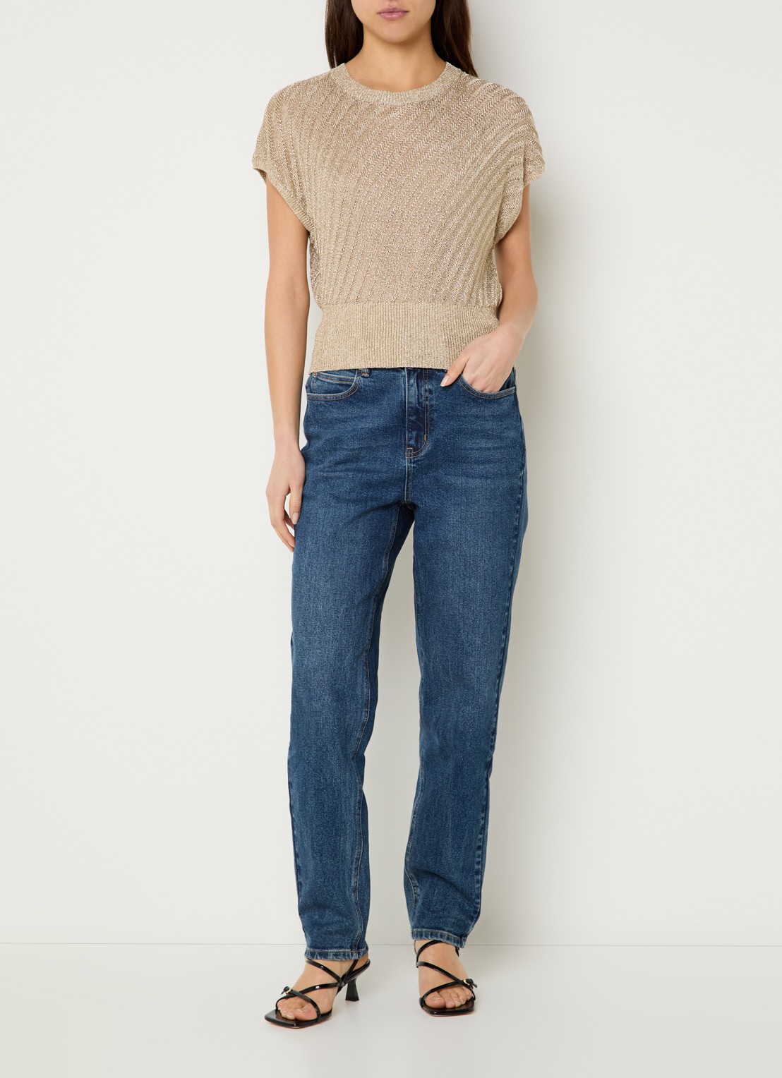 French Connection Jada grofgebreide top met lurex - voorkant 2 goud