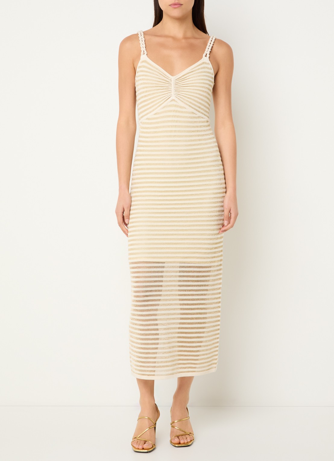 French Connection Jerry fijngebreide midi jurk met lurex - detail 3 creme